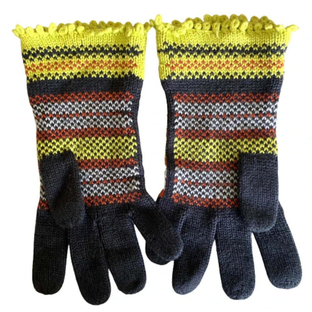 Echo Geometric Multicolor Knit Gloves Warm Stretch Winter Accessory